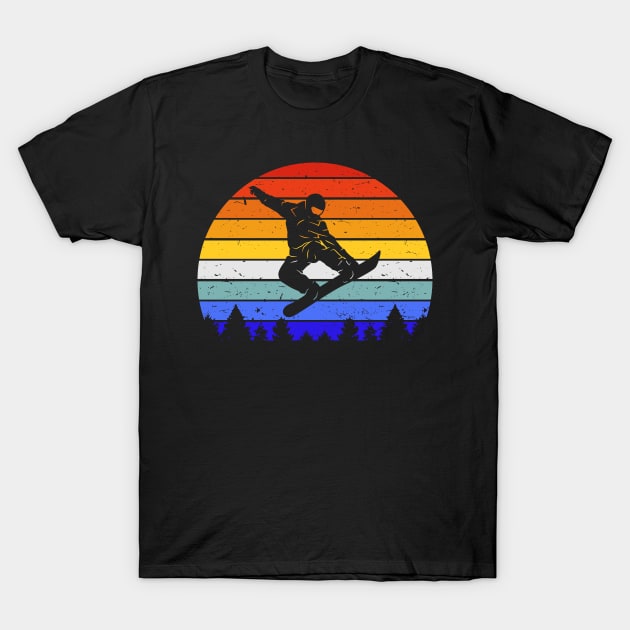 Vintage Retro Snowboarder Sunset Snowboard II T-Shirt by lemonpepper